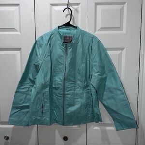 Jessica London Outerwear Size 24W Light Blue Lined Leather Jacket